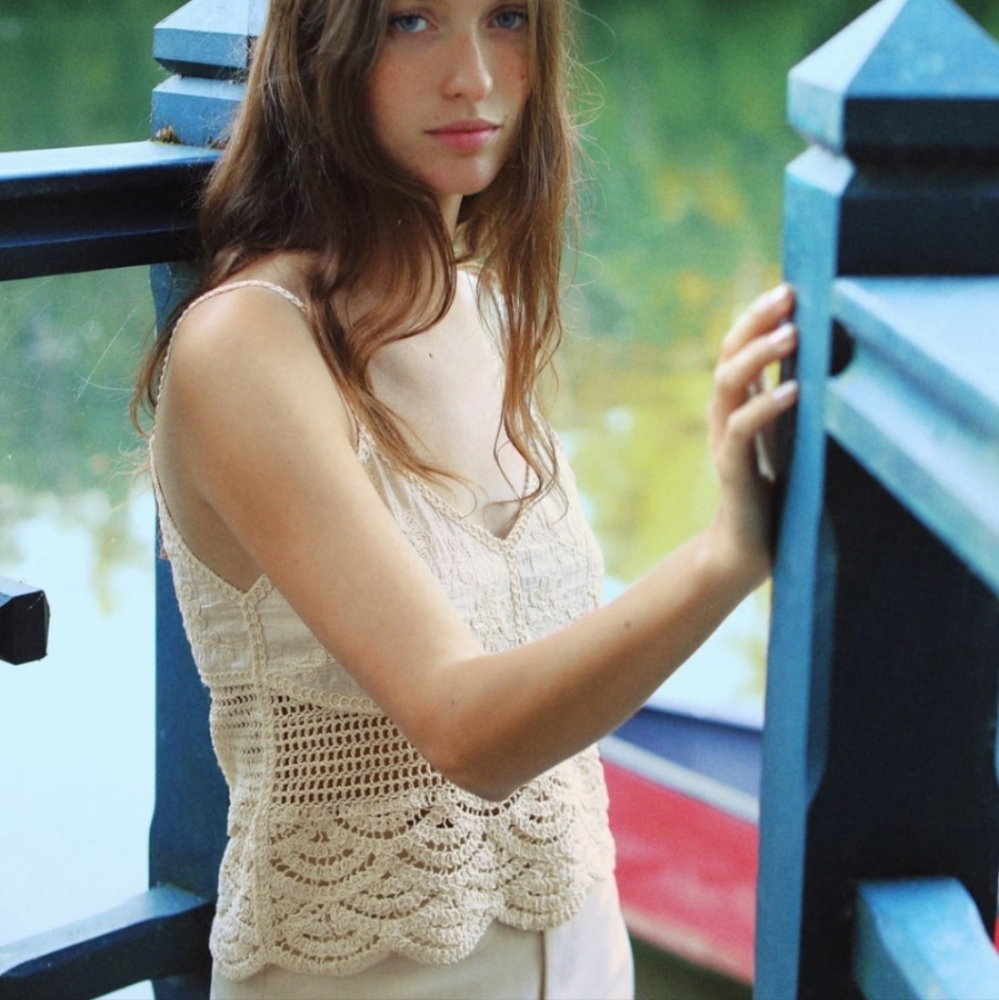 Zara Cream Embroidered crochet top